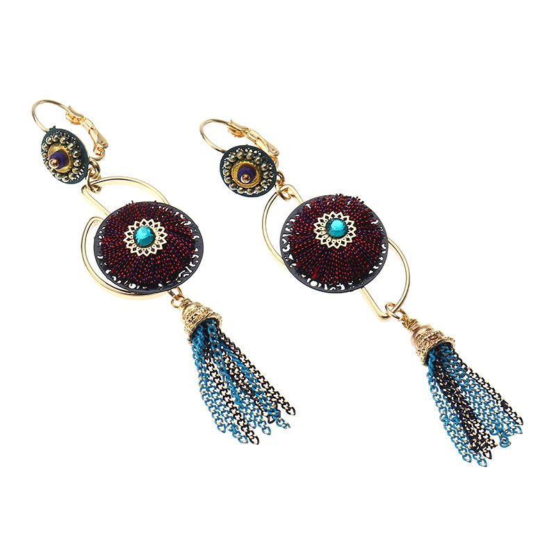 Pendientes Bohemios De Lujo Chapado En Oro Flor Encanto Borla Colgante Oreja Gota Joyería Boho Para Mujeres