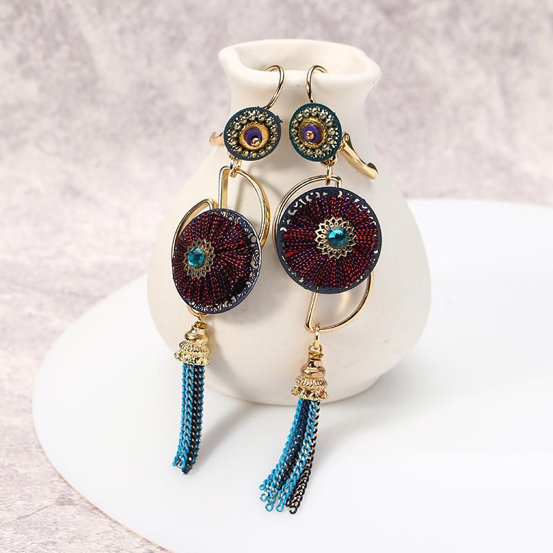 Pendientes Bohemios De Lujo Chapado En Oro Flor Encanto Borla Colgante Oreja Gota Joyería Boho Para Mujeres