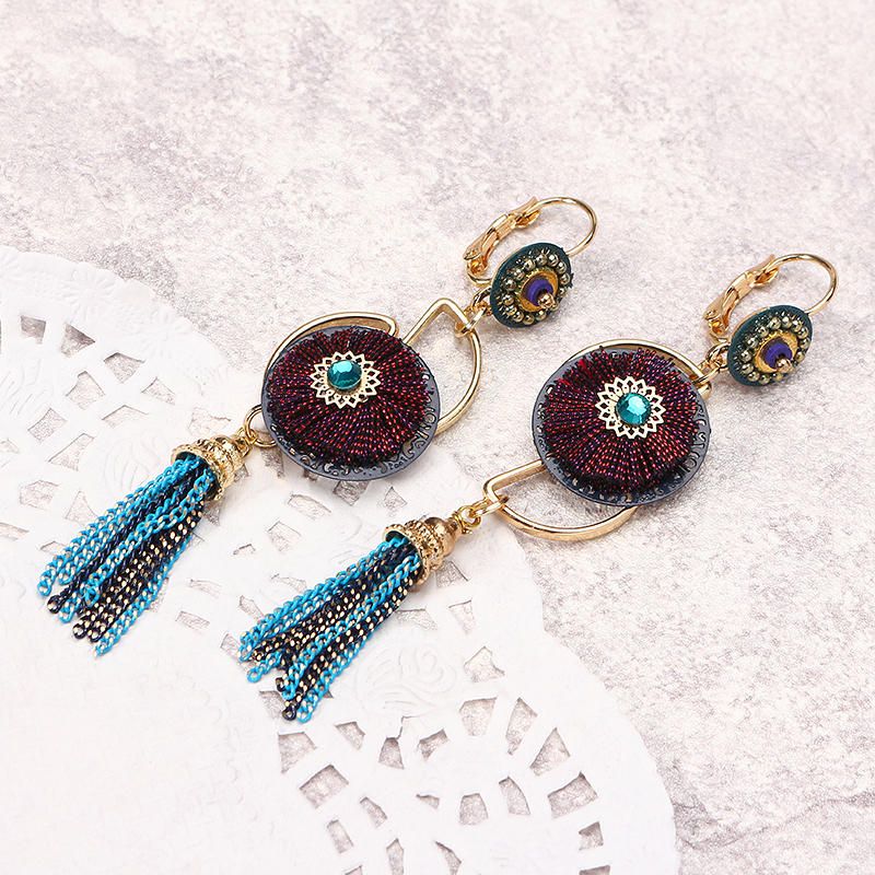 Pendientes Bohemios De Lujo Chapado En Oro Flor Encanto Borla Colgante Oreja Gota Joyería Boho Para Mujeres