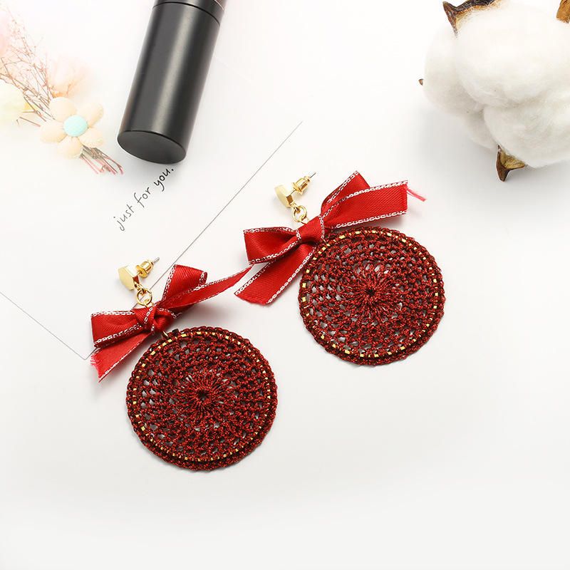 Pendientes Colgantes Con Encanto De Placa Redonda Con Lazo Étnico Pendiente De Piercing Vintage Trenzado Para Mujer