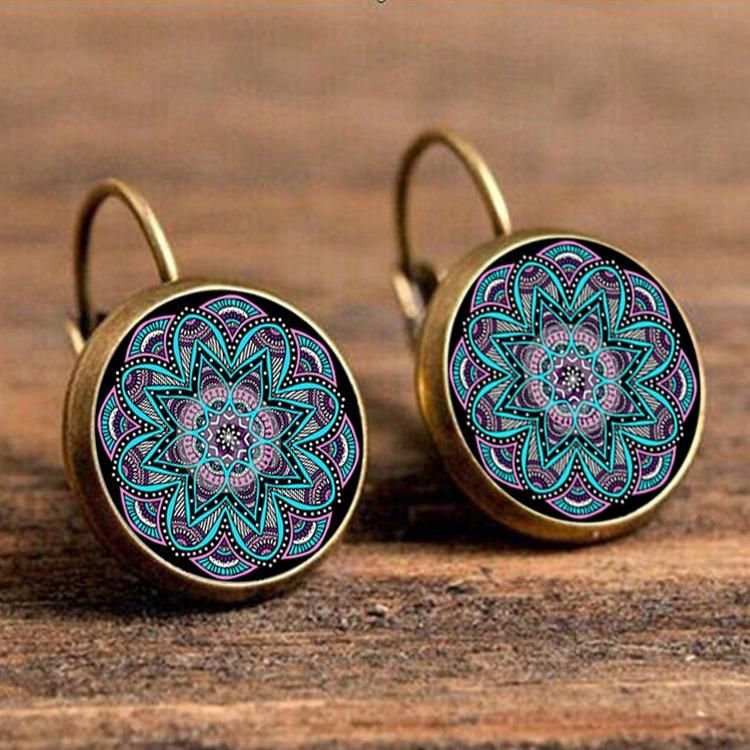 Pendientes Colgantes De Flores Bohemias Pendientes Étnicos Pendientes Con Estampado De Flores Moradas Para Mujer