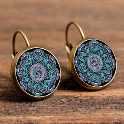 Pendientes Colgantes De Flores Bohemias Pendientes Étnicos Pendientes Con Estampado De Flores Moradas Para Mujer