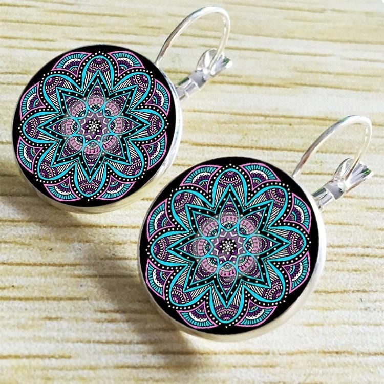 Pendientes Colgantes De Flores Bohemias Pendientes Étnicos Pendientes Con Estampado De Flores Moradas Para Mujer