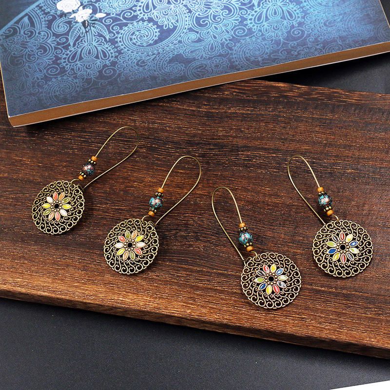 Pendientes Colgantes De Oro Vintage Con Flores Geométricas Étnicas Para Mujer