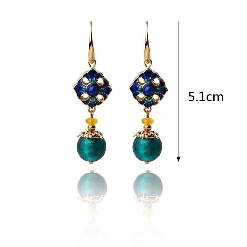 Pendientes Colgantes Retro De Lujo Cloisonne Flor Ágata Pendiente De Oro Hecho A Mano Para Mujeres Joyería Étnica