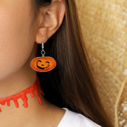 Pendientes Colgantes De Sonrisa De Calabaza De Moda Pendiente De Dibujos Animados De Resina De Halloween Estereoscópico 3d Divertido