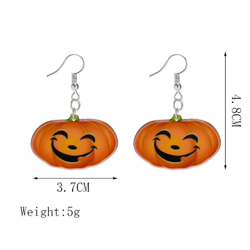 Pendientes Colgantes De Sonrisa De Calabaza De Moda Pendiente De Dibujos Animados De Resina De Halloween Estereoscópico 3d Divertido