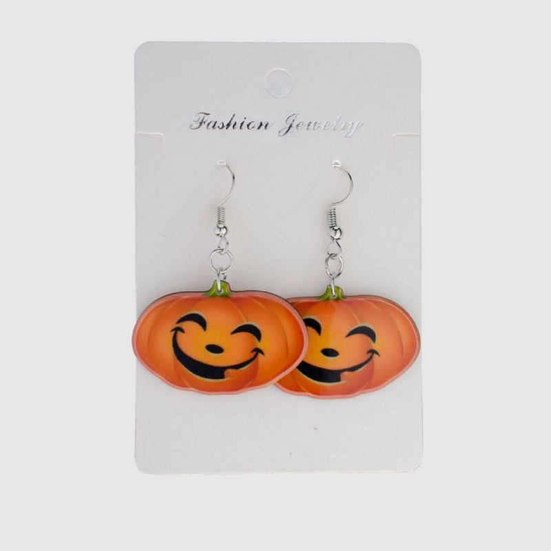 Pendientes Colgantes De Sonrisa De Calabaza De Moda Pendiente De Dibujos Animados De Resina De Halloween Estereoscópico 3d Divertido