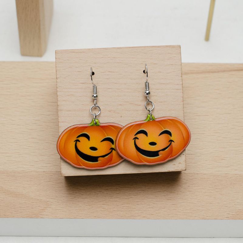 Pendientes Colgantes De Sonrisa De Calabaza De Moda Pendiente De Dibujos Animados De Resina De Halloween Estereoscópico 3d Divertido