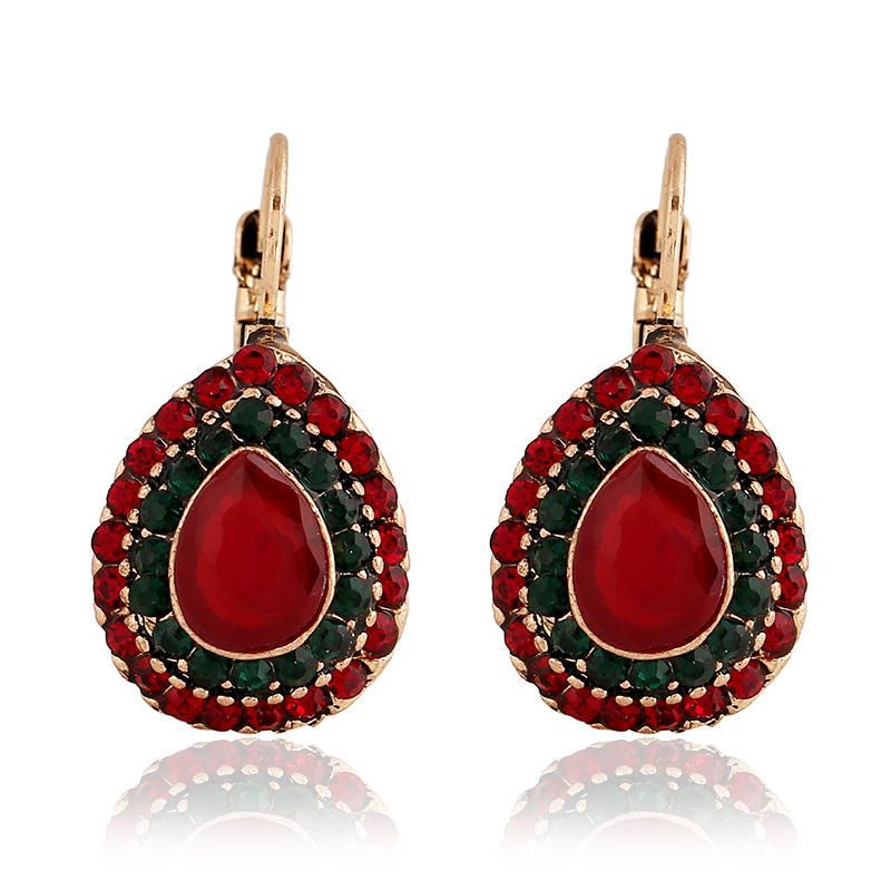 Pendientes De Cristal Rojo Bohemio Pendiente De Diamantes De Imitación Con Gota De Agua Retro Para Mujer