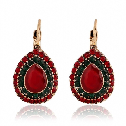 Pendientes De Cristal Rojo Bohemio Pendiente De Diamantes De Imitación Con Gota De Agua Retro Para Mujer