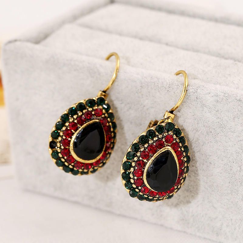 Pendientes De Cristal Rojo Bohemio Pendiente De Diamantes De Imitación Con Gota De Agua Retro Para Mujer