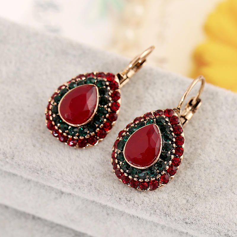 Pendientes De Cristal Rojo Bohemio Pendiente De Diamantes De Imitación Con Gota De Agua Retro Para Mujer