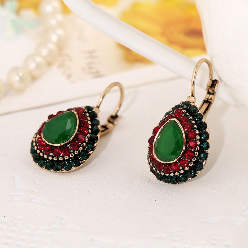 Pendientes De Cristal Rojo Bohemio Pendiente De Diamantes De Imitación Con Gota De Agua Retro Para Mujer