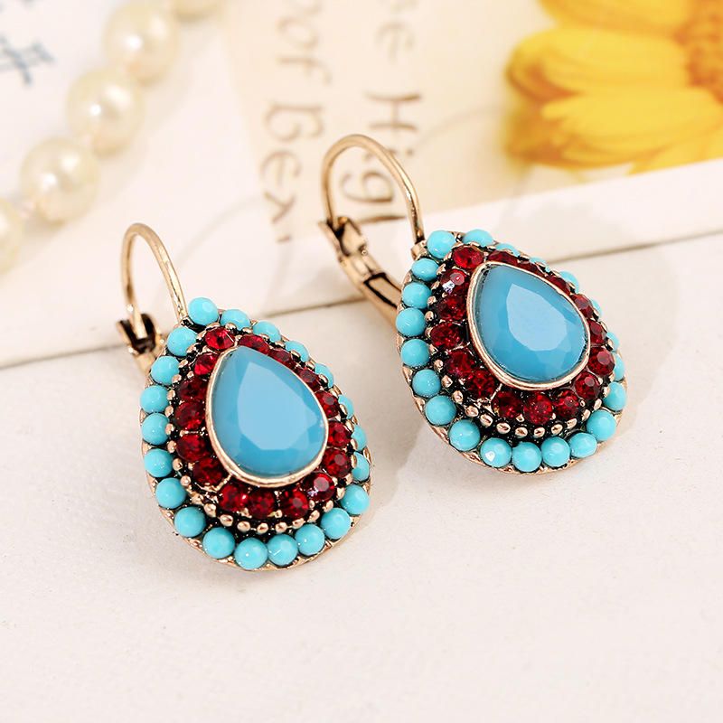 Pendientes De Cristal Rojo Bohemio Pendiente De Diamantes De Imitación Con Gota De Agua Retro Para Mujer