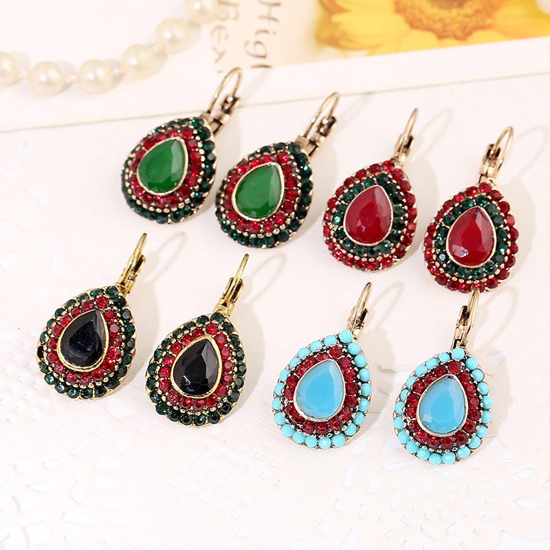 Pendientes De Cristal Rojo Bohemio Pendiente De Diamantes De Imitación Con Gota De Agua Retro Para Mujer