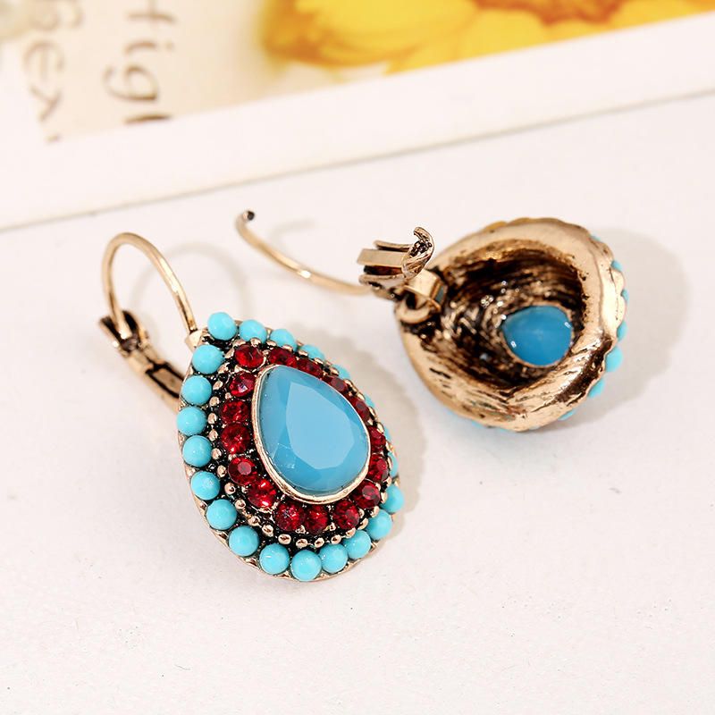 Pendientes De Cristal Rojo Bohemio Pendiente De Diamantes De Imitación Con Gota De Agua Retro Para Mujer