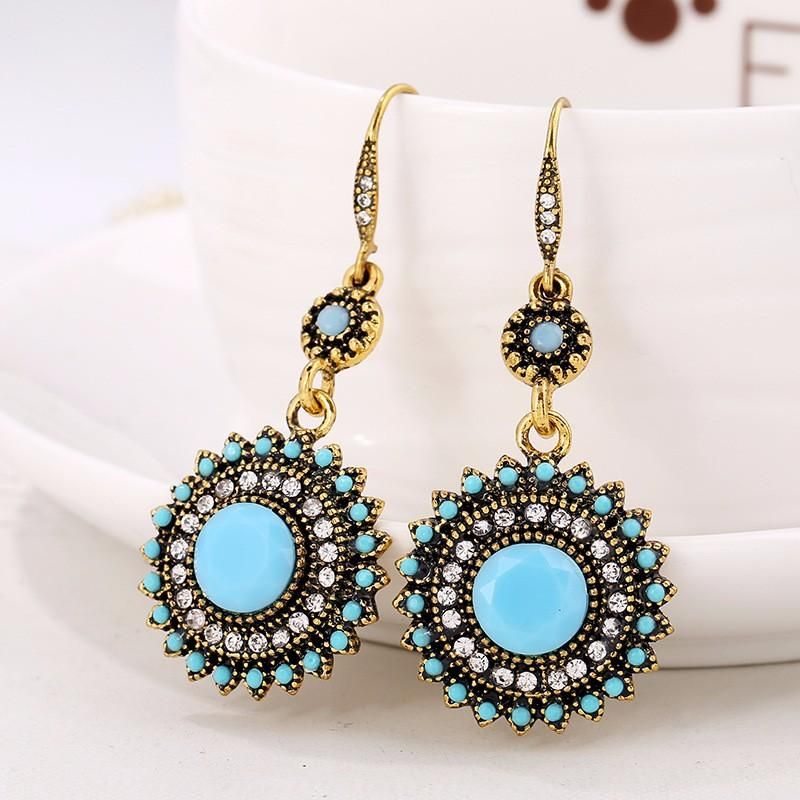 Pendientes De Diamantes De Imitación Turquesa Con Colgante De Gota De Oreja Retro Bohemio Regalo Para Mujer