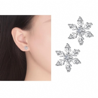 Pendientes Elegantes De Circonita De Copo De Nieve Pendiente De Regalo De Navidad Dulce Para Mujer