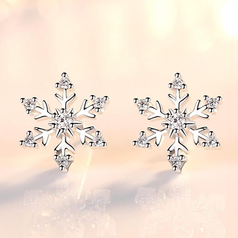 Pendientes Elegantes De Circonita De Copo De Nieve Pendiente De Regalo De Navidad Dulce Para Mujer