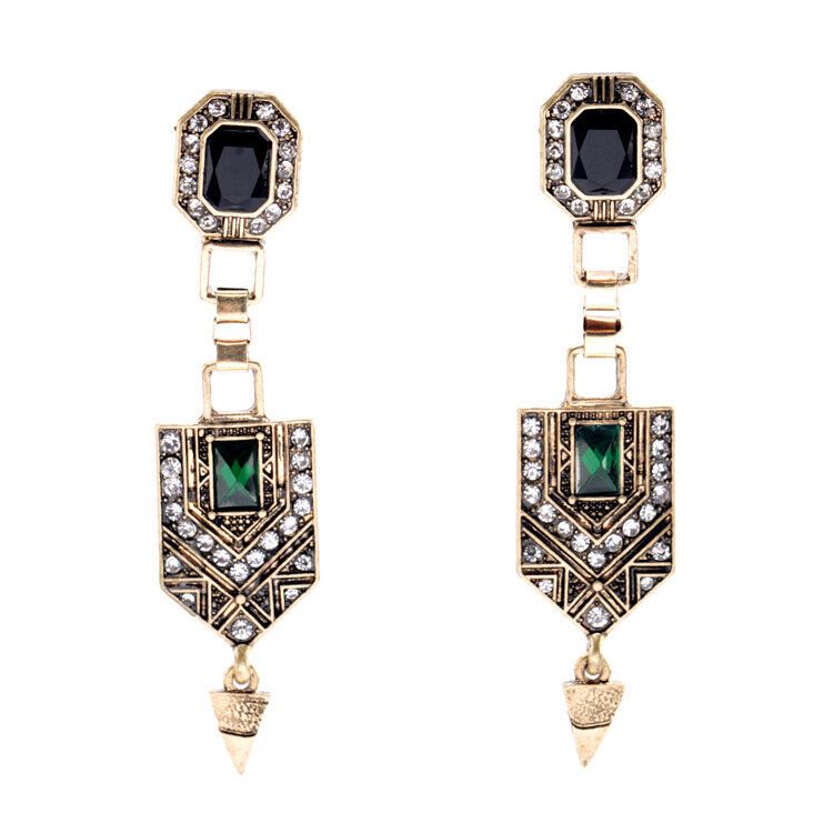 Pendientes De Estilo Largo Con Pendientes De Diamantes De Imitación Con Forma De Gota De Diamantes Esmeralda Retro Para Mujer