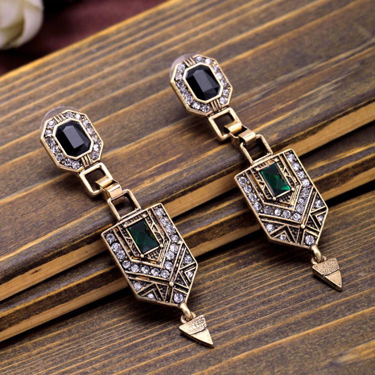 Pendientes De Estilo Largo Con Pendientes De Diamantes De Imitación Con Forma De Gota De Diamantes Esmeralda Retro Para Mujer