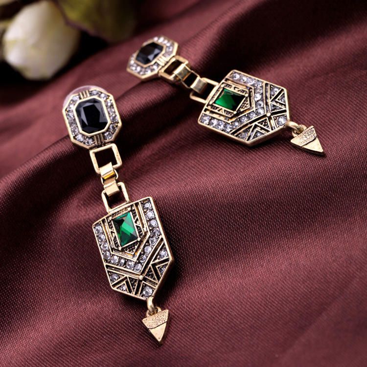 Pendientes De Estilo Largo Con Pendientes De Diamantes De Imitación Con Forma De Gota De Diamantes Esmeralda Retro Para Mujer