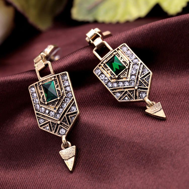 Pendientes De Estilo Largo Con Pendientes De Diamantes De Imitación Con Forma De Gota De Diamantes Esmeralda Retro Para Mujer