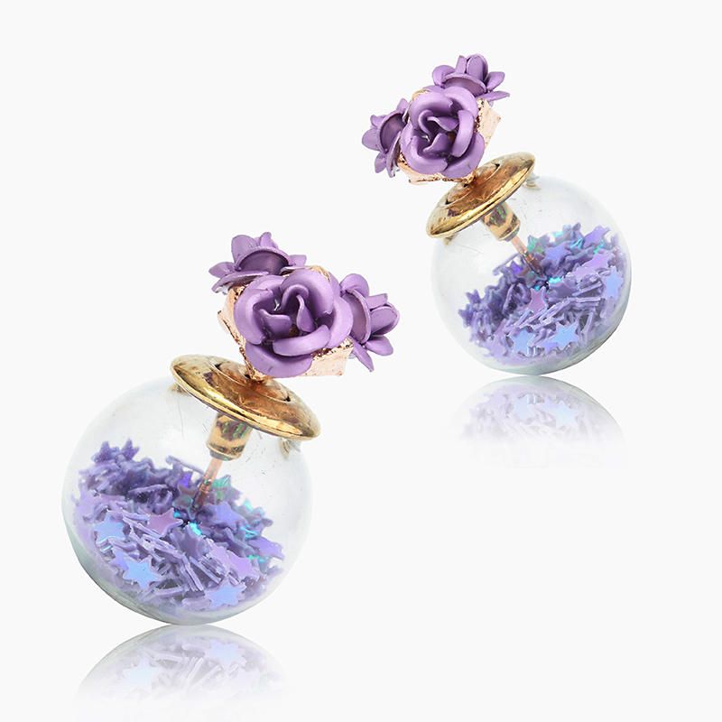 Pendientes De Flor Con Forma De Bola De Cristal De Colores De Moda