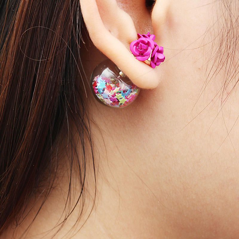 Pendientes De Flor Con Forma De Bola De Cristal De Colores De Moda