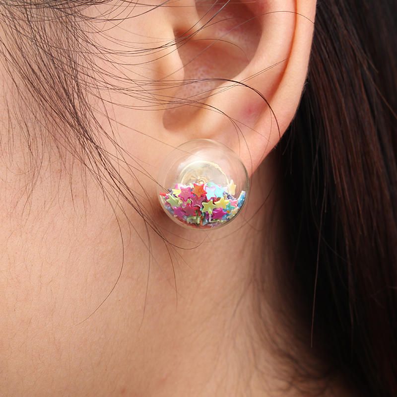 Pendientes De Flor Con Forma De Bola De Cristal De Colores De Moda