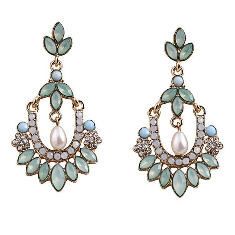 Pendientes De Flor De Gota De Giamond De Piedras Preciosas De Perlas De Moda