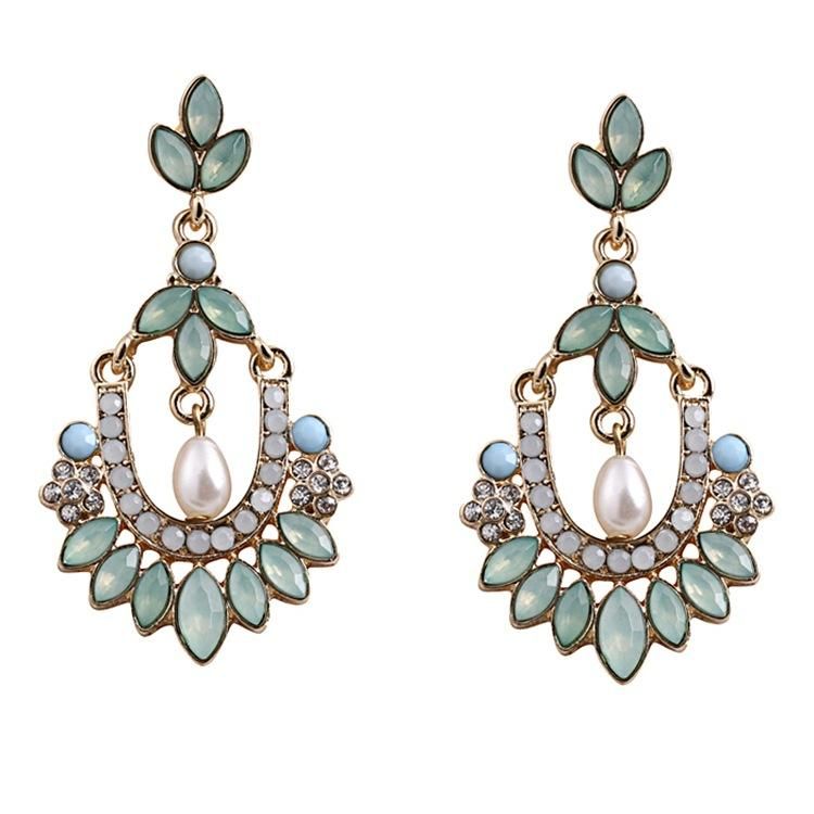 Pendientes De Flor De Gota De Giamond De Piedras Preciosas De Perlas De Moda