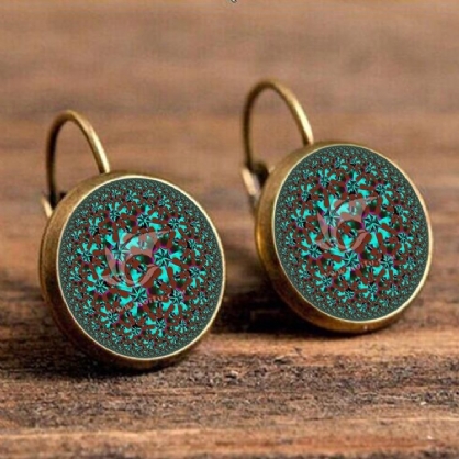 Pendientes De Flores Verdes Bohemios Pendientes Colgantes De Forma Redonda Pendiente Francés Retro Para Mujer