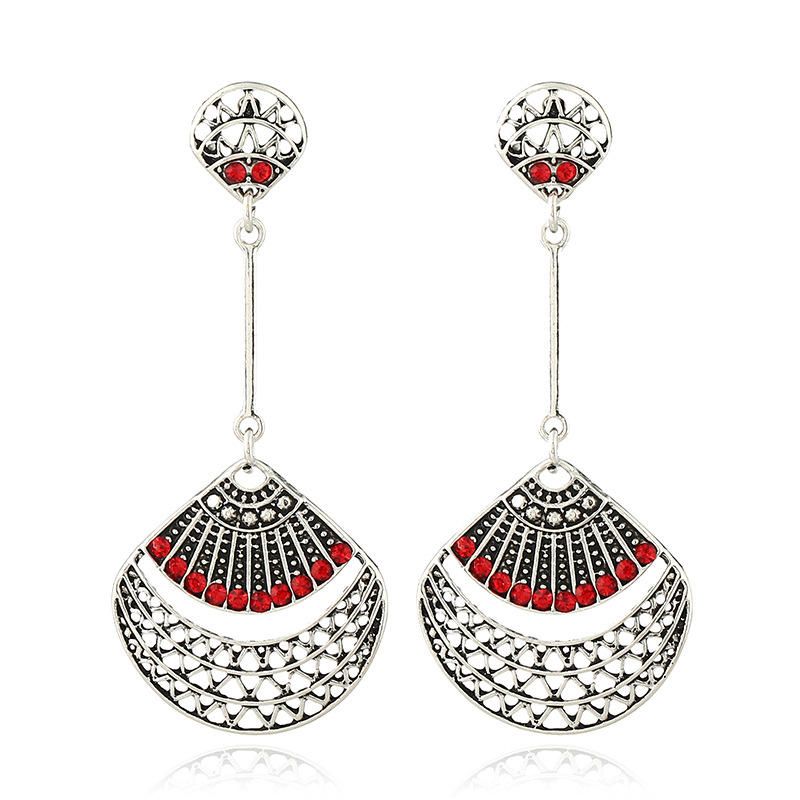 Pendientes De Gota De Oreja De Sector De Plata Antigua Con Diamantes De Imitación Rojos Retro Para Mujer