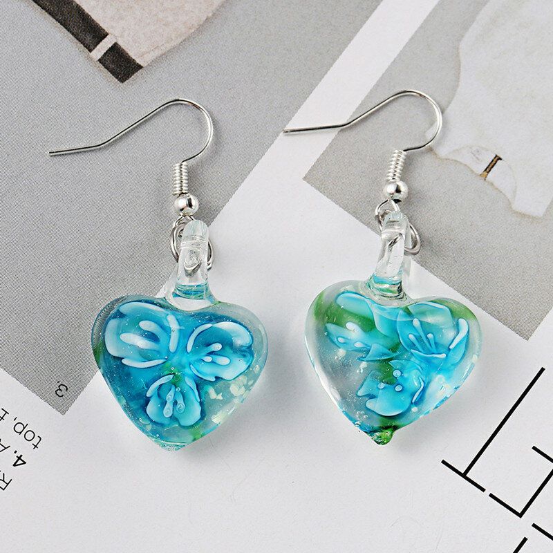 Pendientes De Joyería Étnicos Luminosos Creativos Bohemios Pendientes Colgantes De Corazón Con Patrón De Flores Para Mujeres