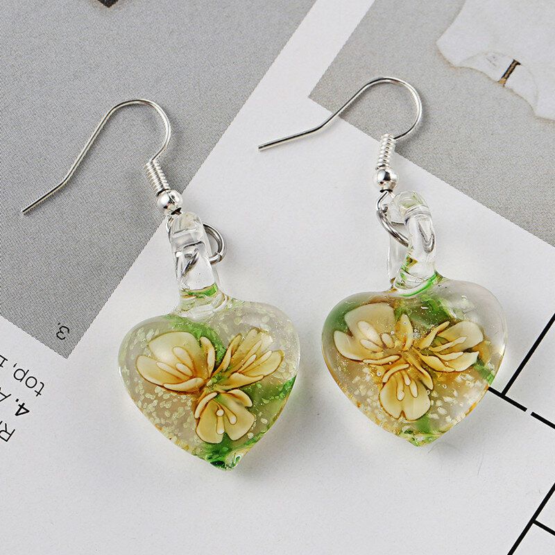 Pendientes De Joyería Étnicos Luminosos Creativos Bohemios Pendientes Colgantes De Corazón Con Patrón De Flores Para Mujeres