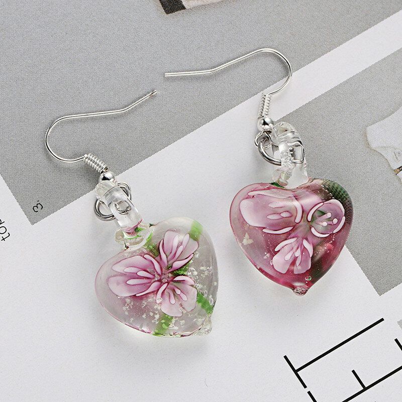 Pendientes De Joyería Étnicos Luminosos Creativos Bohemios Pendientes Colgantes De Corazón Con Patrón De Flores Para Mujeres