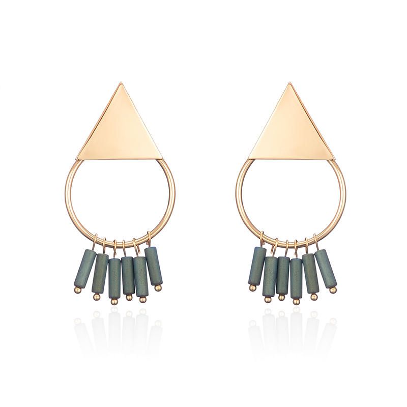 Pendientes De Moda Para Mujer Con Colgante De Borla Verde Geométrico Simple Chapado En Oro De 18 Quilates Para Mujer