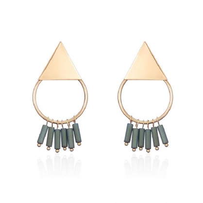 Pendientes De Moda Para Mujer Con Colgante De Borla Verde Geométrico Simple Chapado En Oro De 18 Quilates Para Mujer