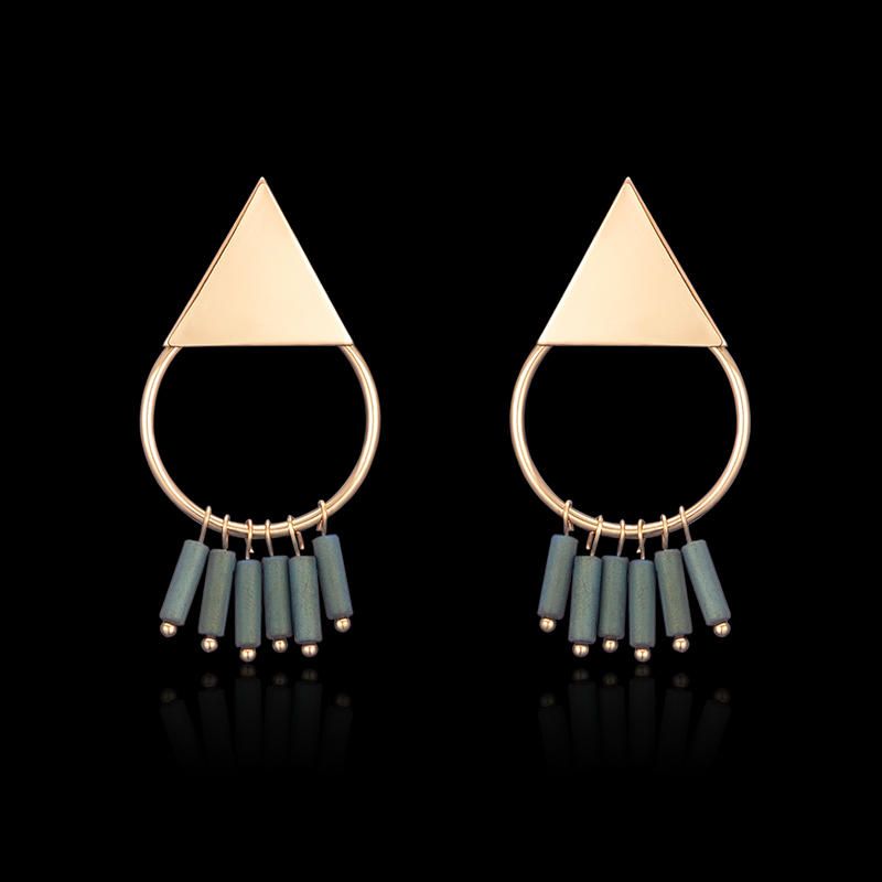 Pendientes De Moda Para Mujer Con Colgante De Borla Verde Geométrico Simple Chapado En Oro De 18 Quilates Para Mujer