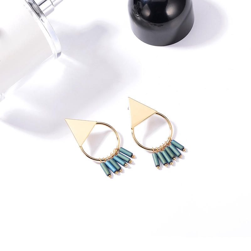 Pendientes De Moda Para Mujer Con Colgante De Borla Verde Geométrico Simple Chapado En Oro De 18 Quilates Para Mujer