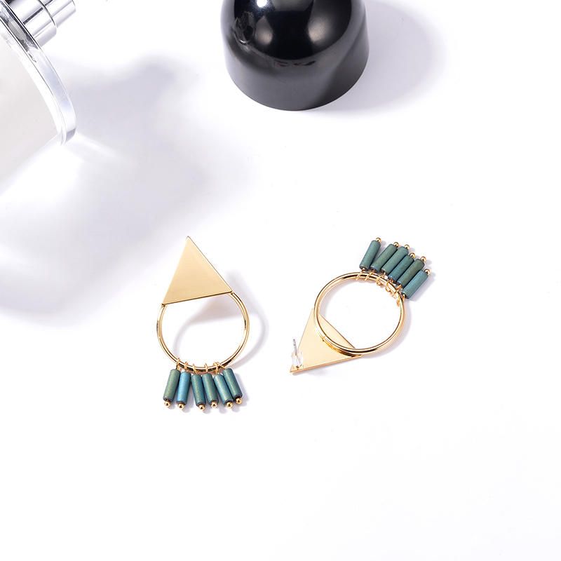 Pendientes De Moda Para Mujer Con Colgante De Borla Verde Geométrico Simple Chapado En Oro De 18 Quilates Para Mujer