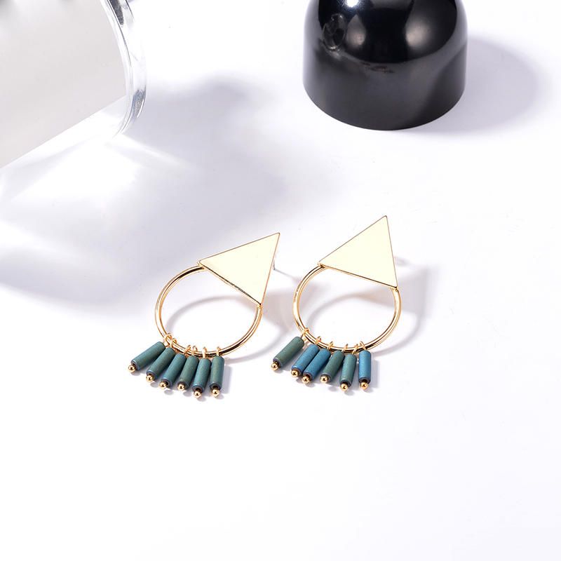 Pendientes De Moda Para Mujer Con Colgante De Borla Verde Geométrico Simple Chapado En Oro De 18 Quilates Para Mujer