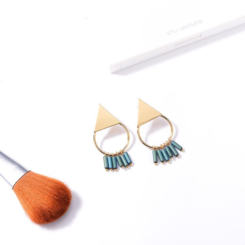 Pendientes De Moda Para Mujer Con Colgante De Borla Verde Geométrico Simple Chapado En Oro De 18 Quilates Para Mujer