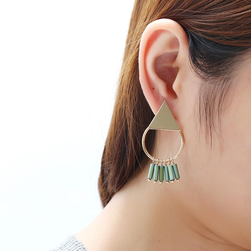 Pendientes De Moda Para Mujer Con Colgante De Borla Verde Geométrico Simple Chapado En Oro De 18 Quilates Para Mujer