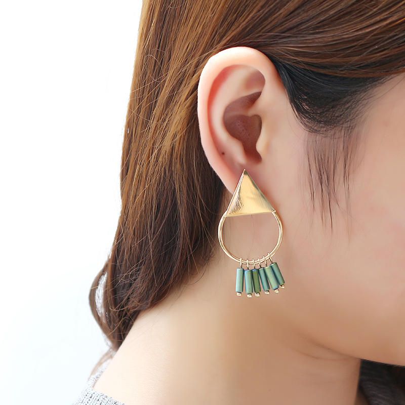 Pendientes De Moda Para Mujer Con Colgante De Borla Verde Geométrico Simple Chapado En Oro De 18 Quilates Para Mujer