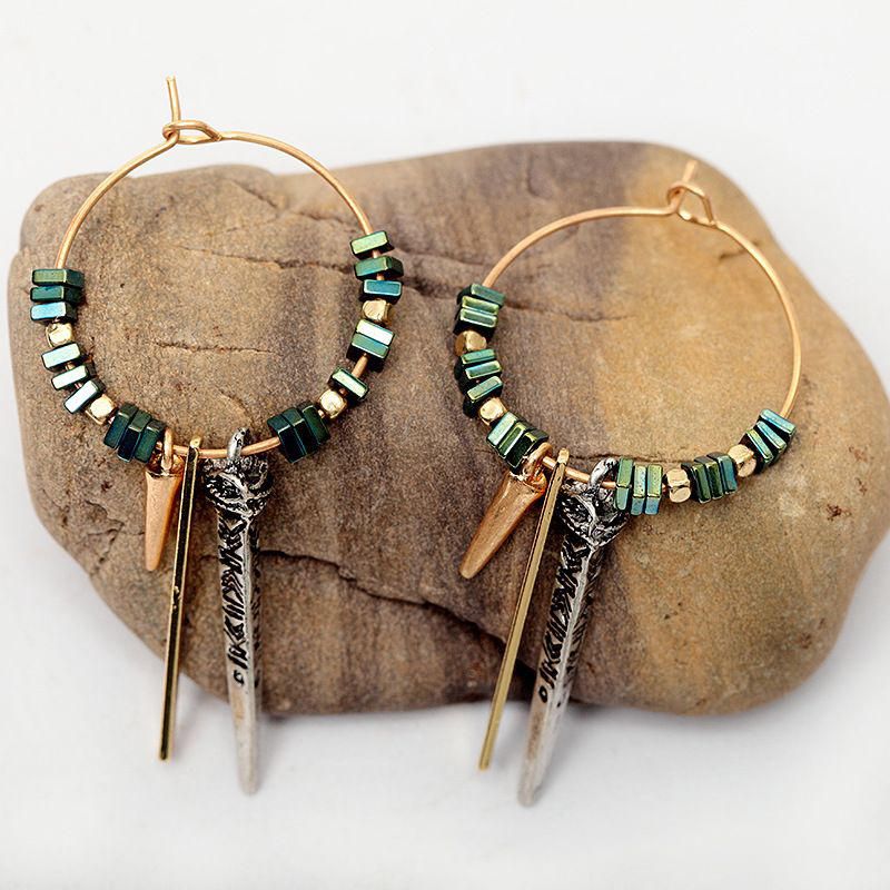 Pendientes De Textura De Mineral Verde Africano Pendiente De Gota De Oreja De Círculo Geométrico Para Mujer