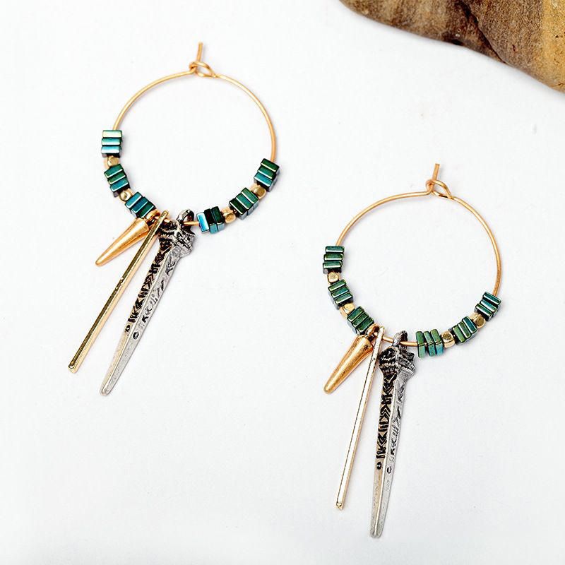 Pendientes De Textura De Mineral Verde Africano Pendiente De Gota De Oreja De Círculo Geométrico Para Mujer