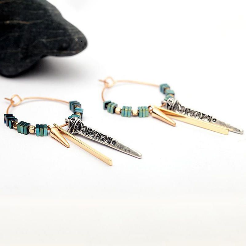 Pendientes De Textura De Mineral Verde Africano Pendiente De Gota De Oreja De Círculo Geométrico Para Mujer